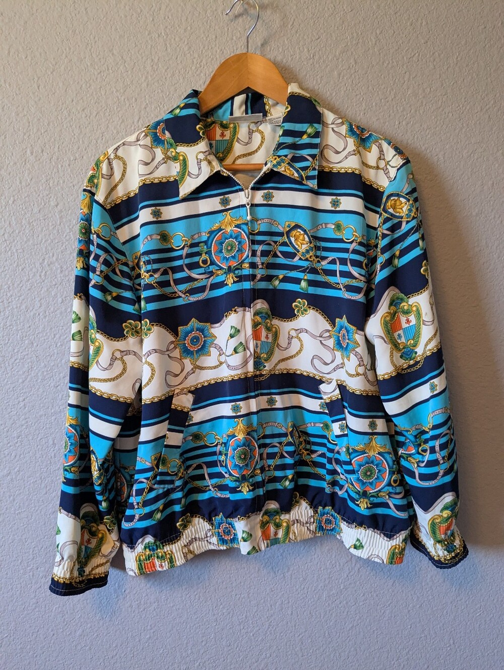 Alfred Dunner Patterned Blue & White Bomber Jacket - Designer-Inspired Sz 12P